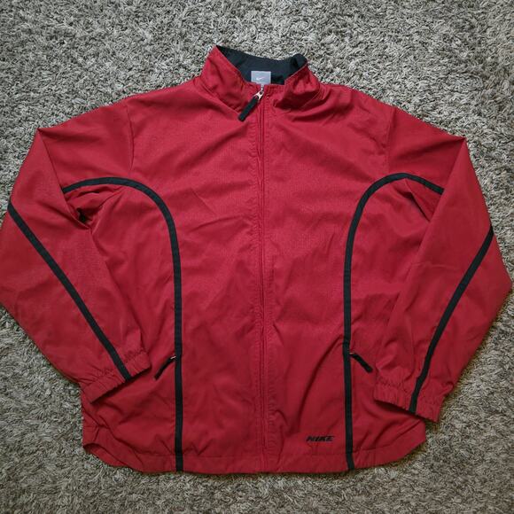 Vintage Nike Track Jacket Red Full Zip Gray Tag 90s Y2K Windbreaker L 12-14 - Picture 1 of 9